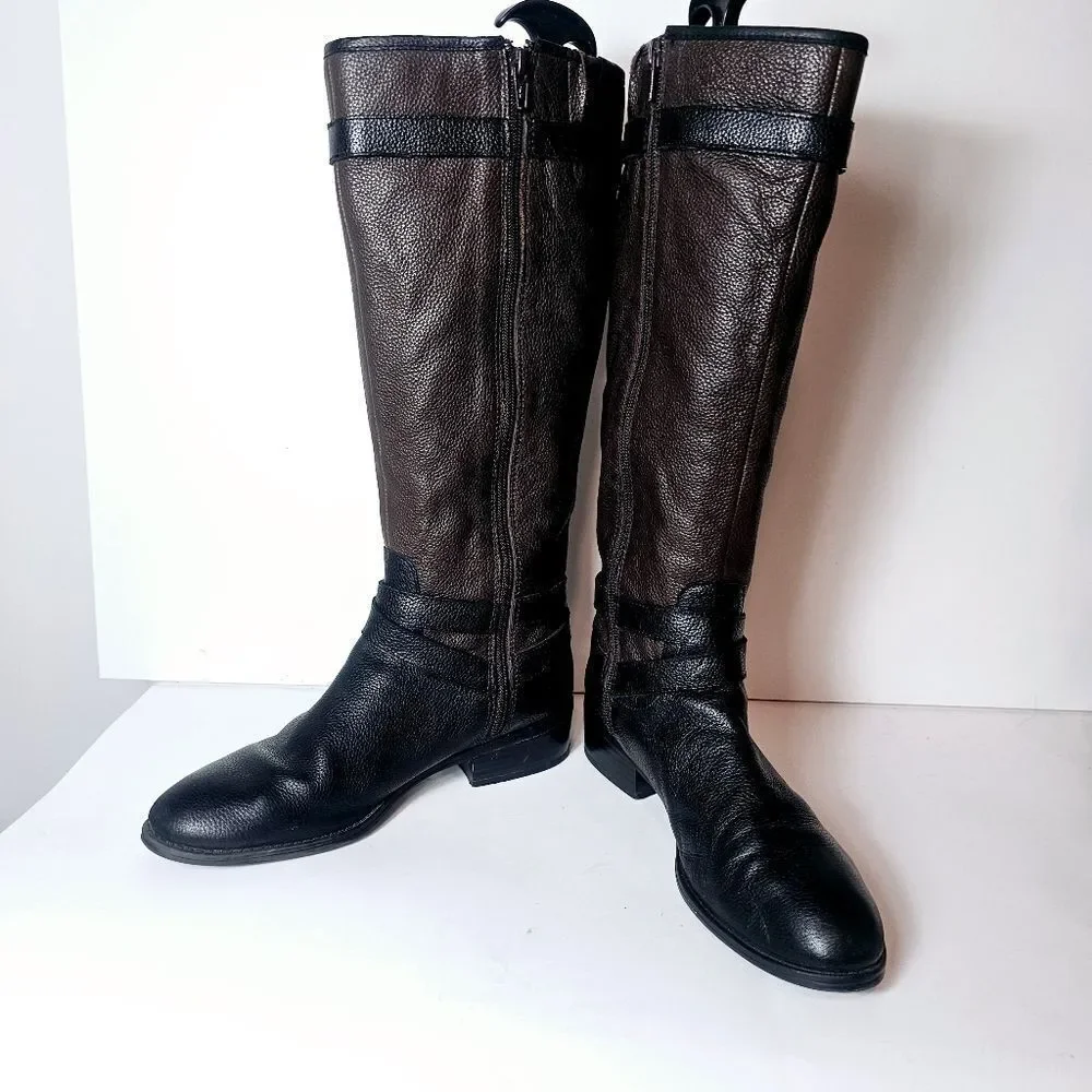 90s Lauren Ralph Lauren Mariella Pebbled Leather Two Tone Riding Boots Size 8